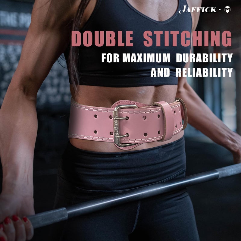 Jaffick حزام رفع الأثقال للسيدات من جافيك (عرض 10.16 سم) - أحزمة صالة الألعاب الرياضية من الجلد الوردي بنسبة 100% لدعم الخصر السفلي والظهر للنساء والرجال للياقة البدنية والقرفصاء والرفعة الميتة شديدة التحمل وتدريبات رفع الأثقال في صالة الألعاب الرياضية - Image 5